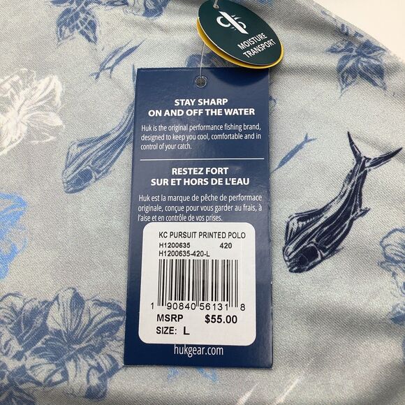 Huk Mens KC Pursuit Printed‎ Whale Pattern Fishing Polo Size Large NWT - Picture 6 of 8